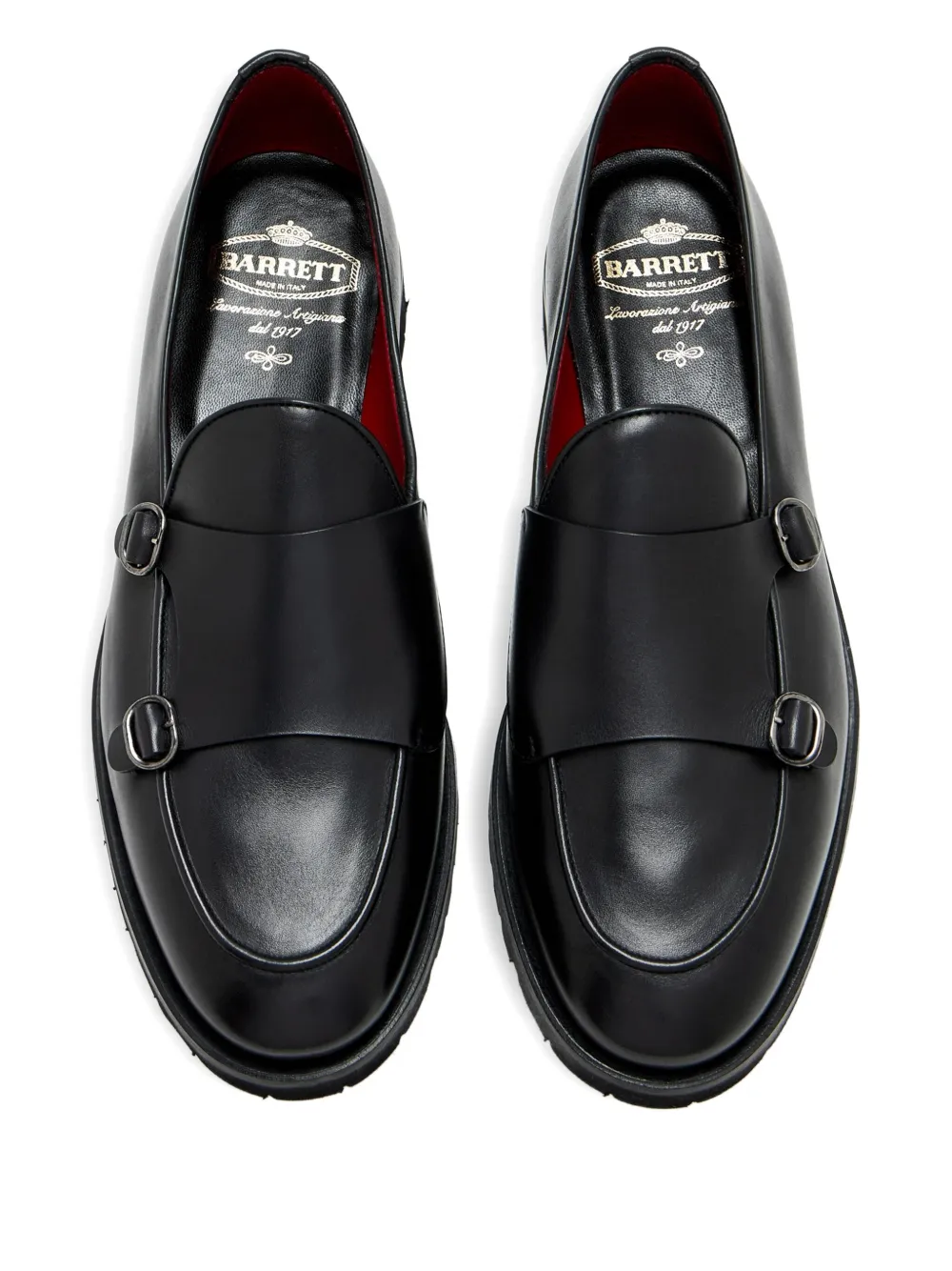 Barrett double-buckle leather monk shoes Black