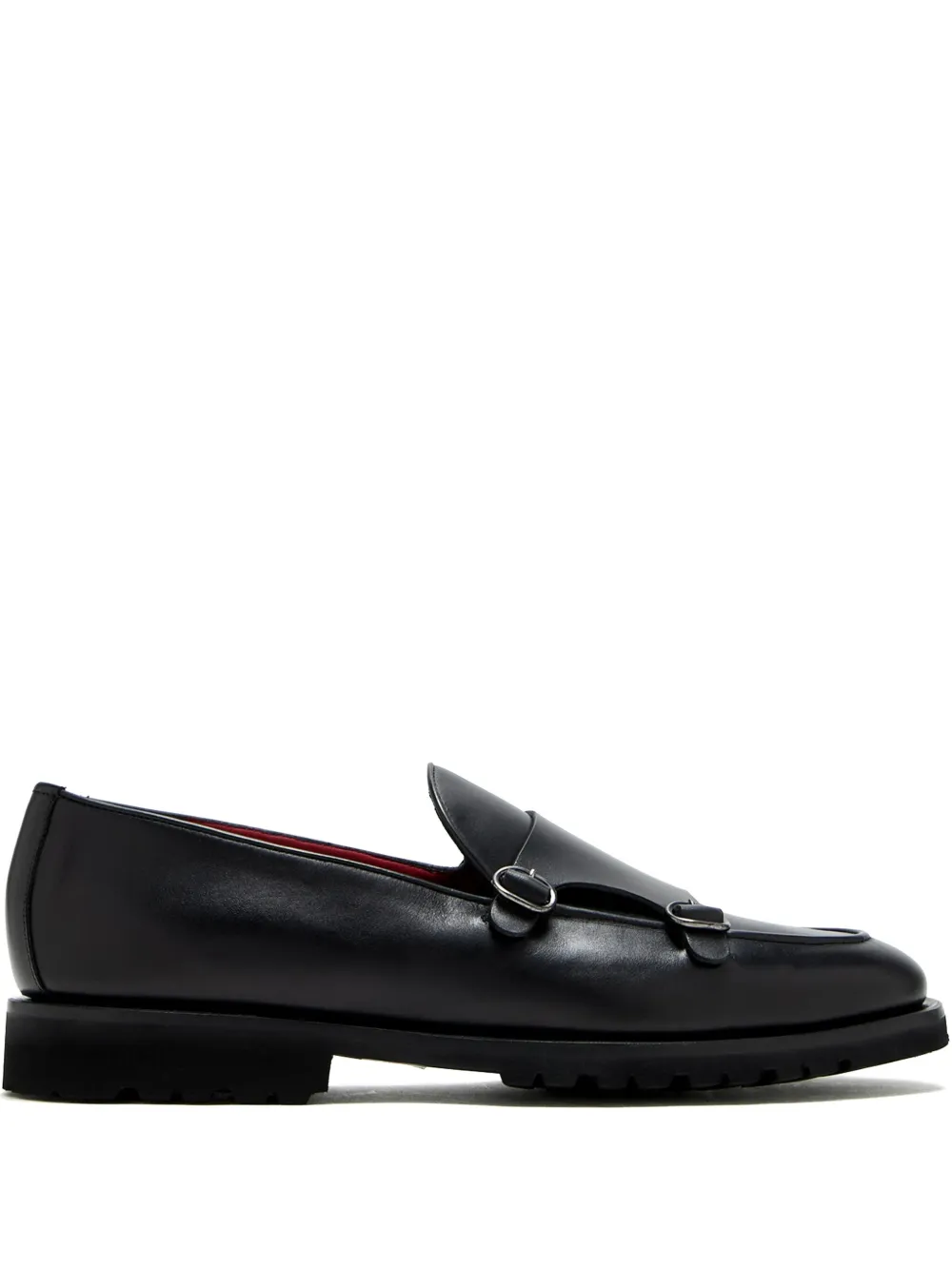 Barrett double-buckle leather monk shoes Black