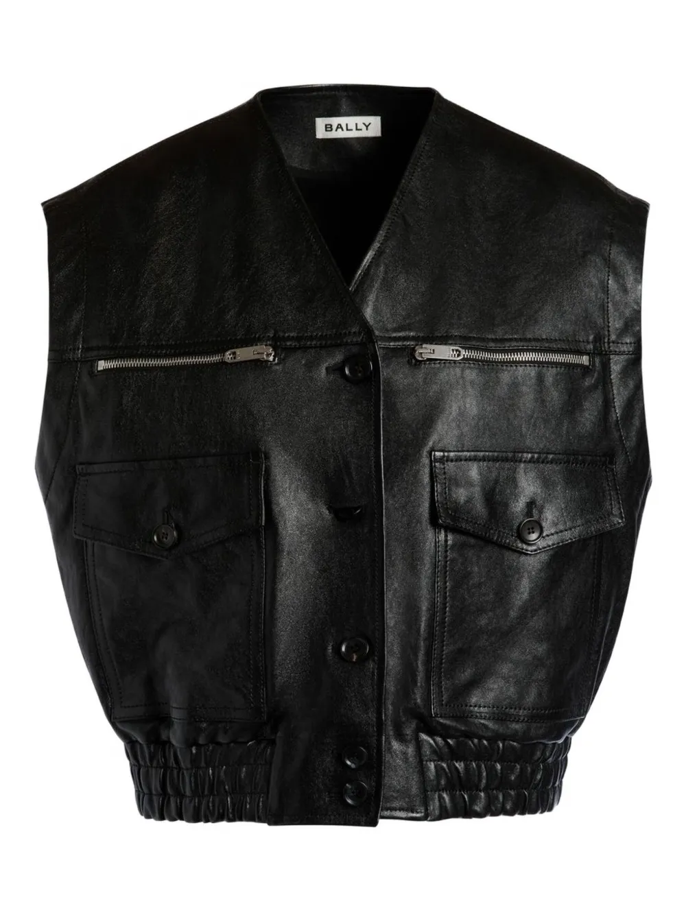 Bally V-neck zip-detail leather vest Zwart