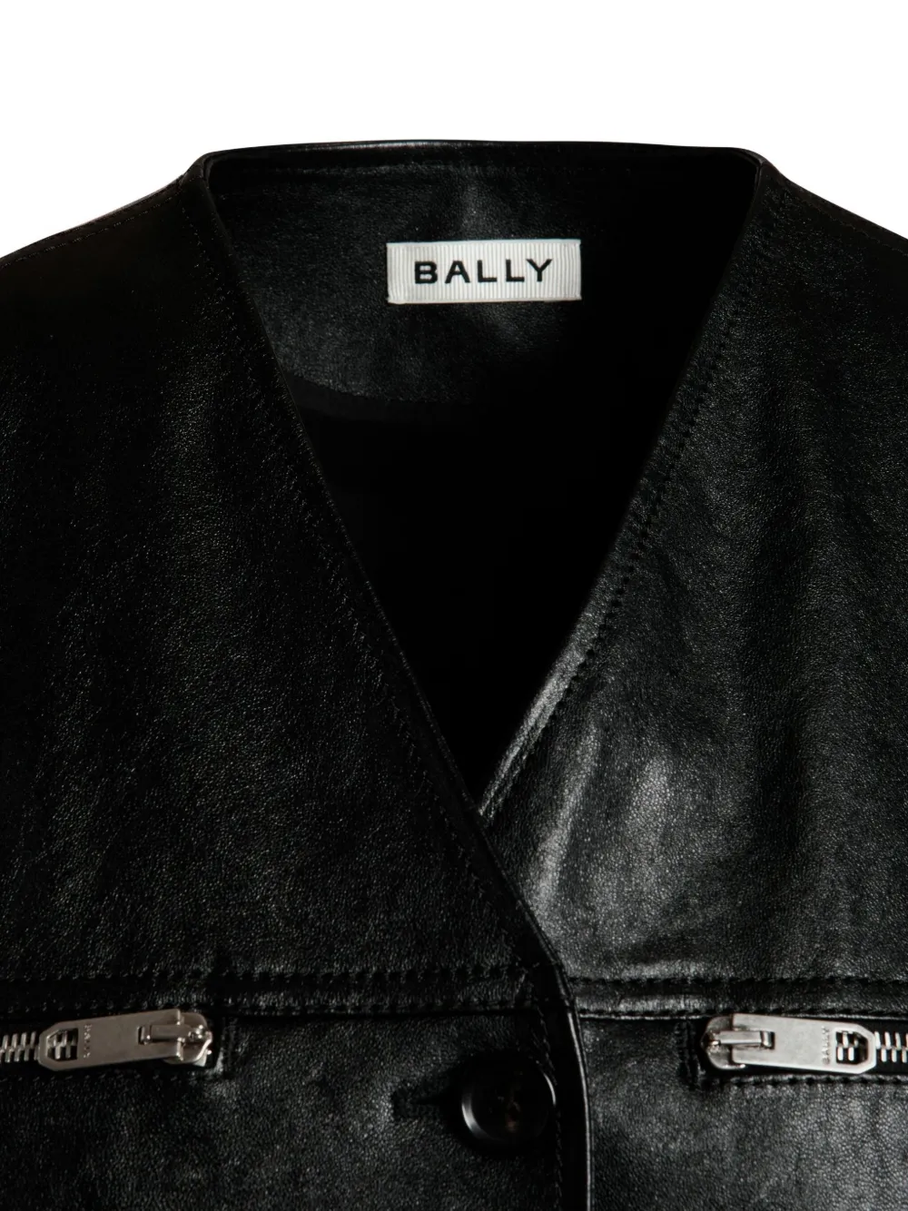 Bally Leren spencer met V-hals en rits Zwart