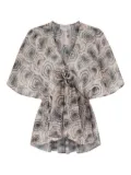 Genny abstract-print tie-front top - Brown