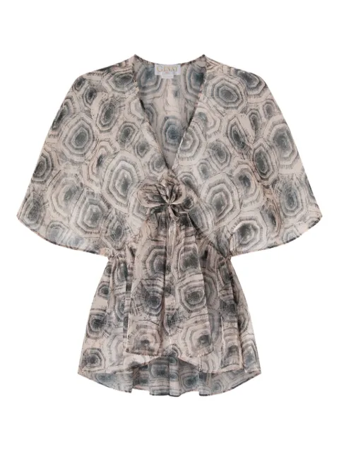 Genny abstract-print tie-front top