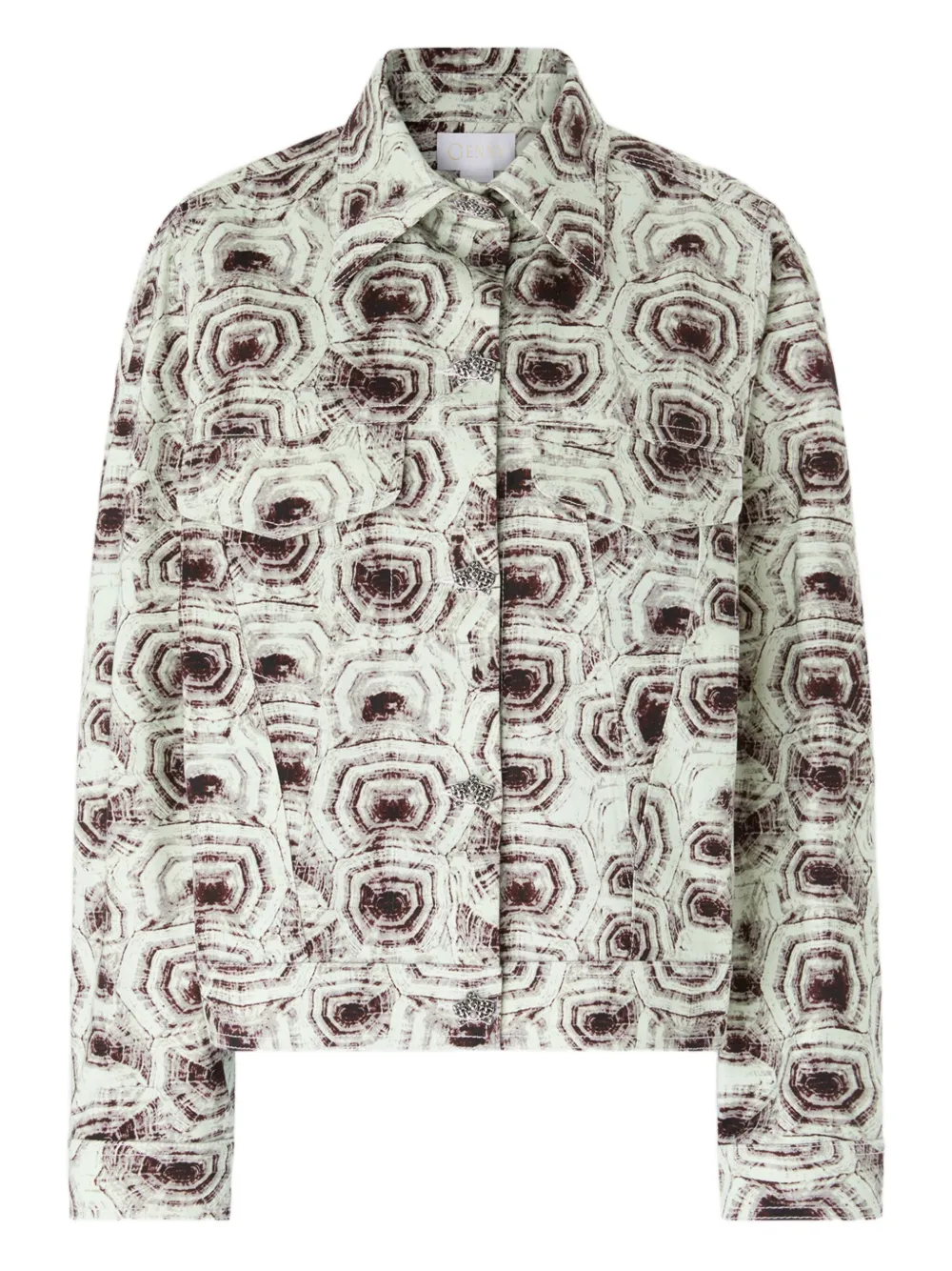 Genny geometric-print cotton jacket Groen