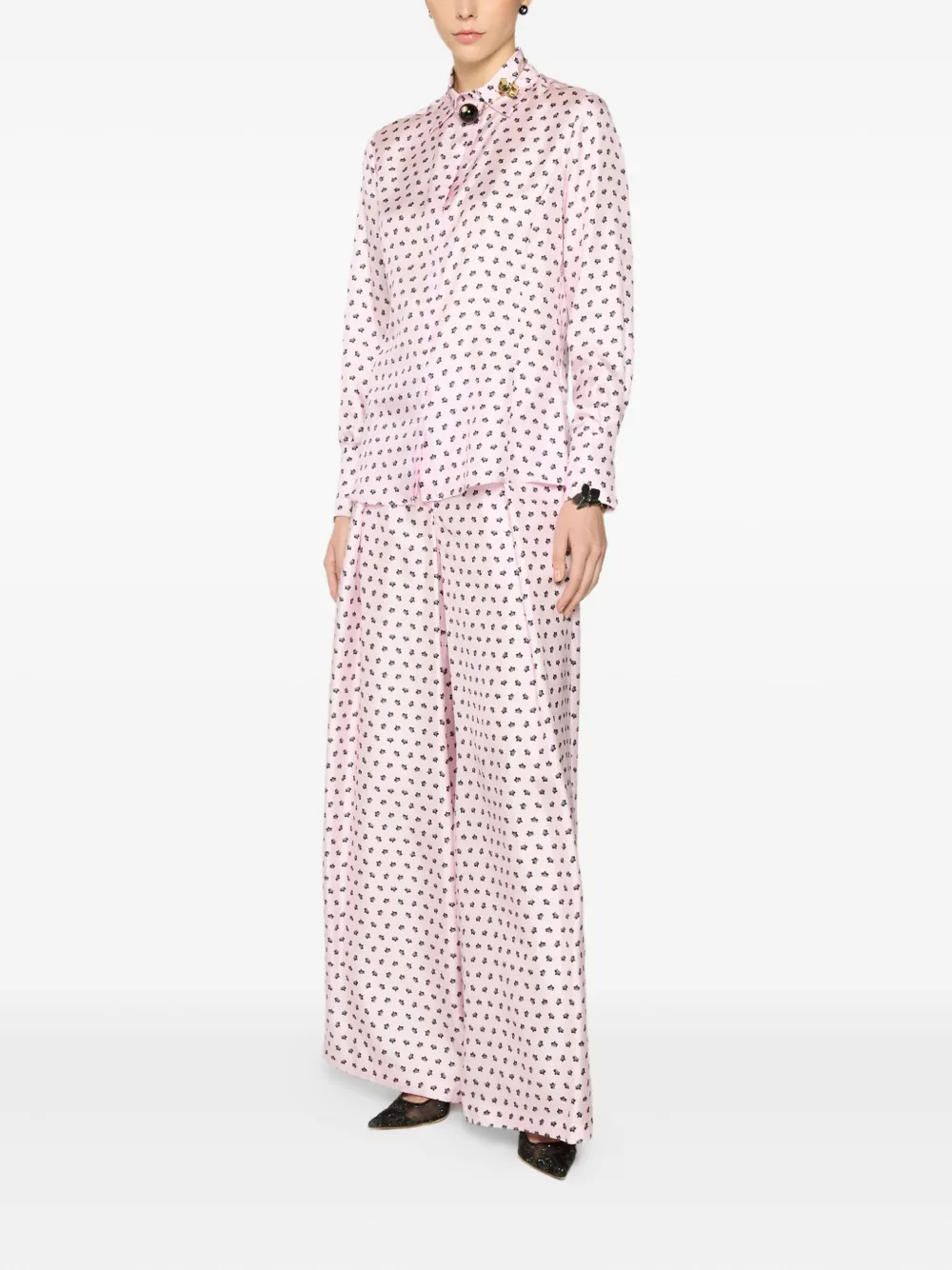Genny Zijden blouse met bloemenprint Roze