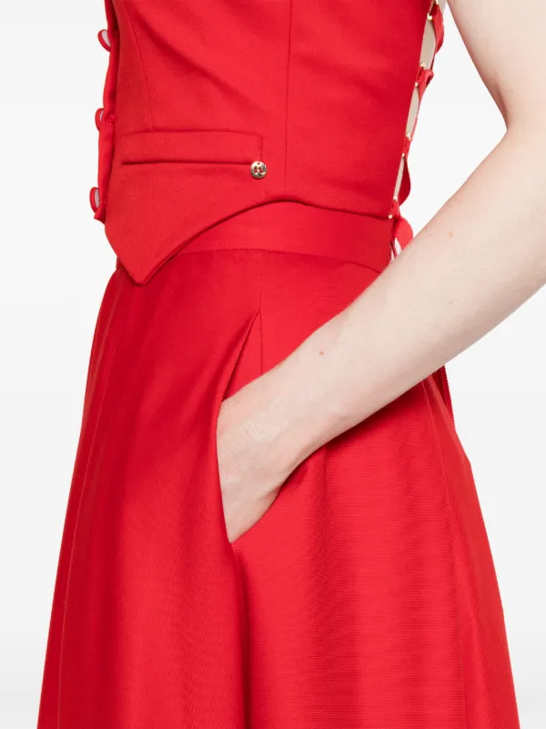 open lace back dress Red Short Pleated Flare Dress