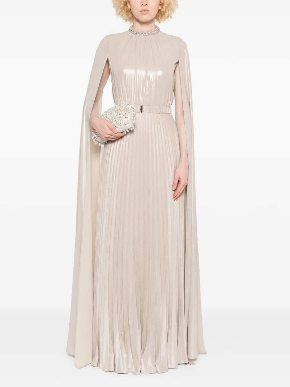 NISSA cape-design maxi dress - Beige