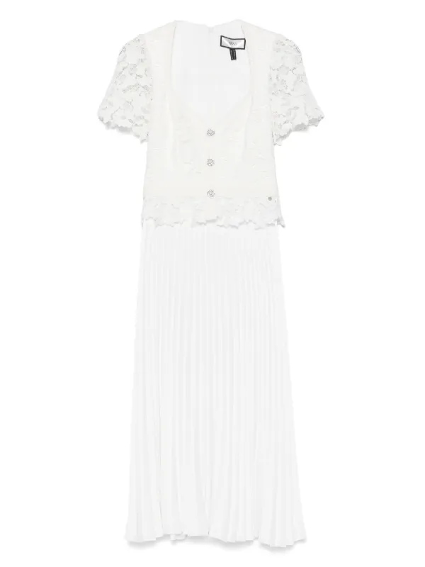 NISSA Pleated Lace Midi Dress | White | FARFETCH NISSA Pleated Lace Midi Dress | White | FARFETCH