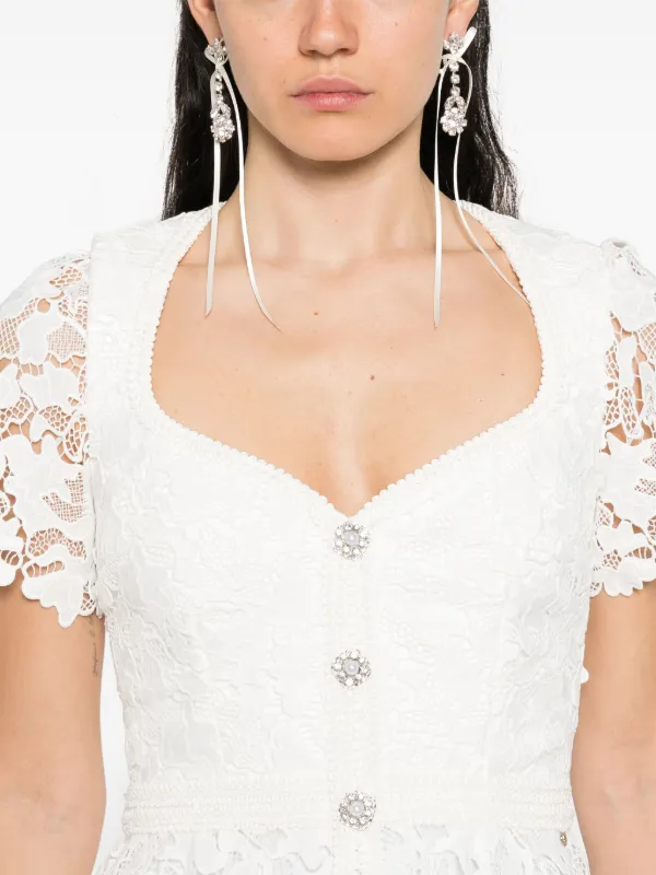 NISSA Pleated Lace Midi Dress | White | FARFETCH