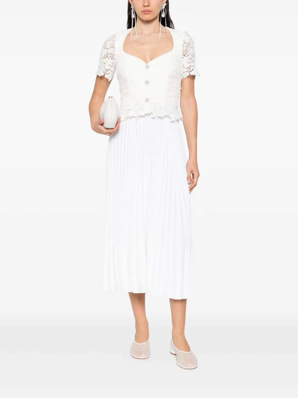 NISSA pleated lace midi dress - Wit