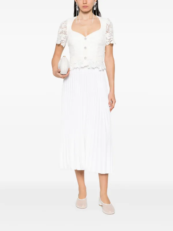NISSA Pleated Lace Midi Dress | White | FARFETCH