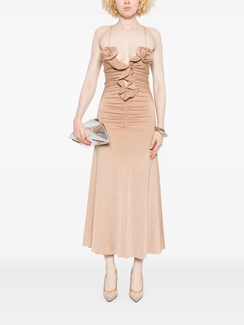 NISSA rhinestone-embellished midi dress - Beige