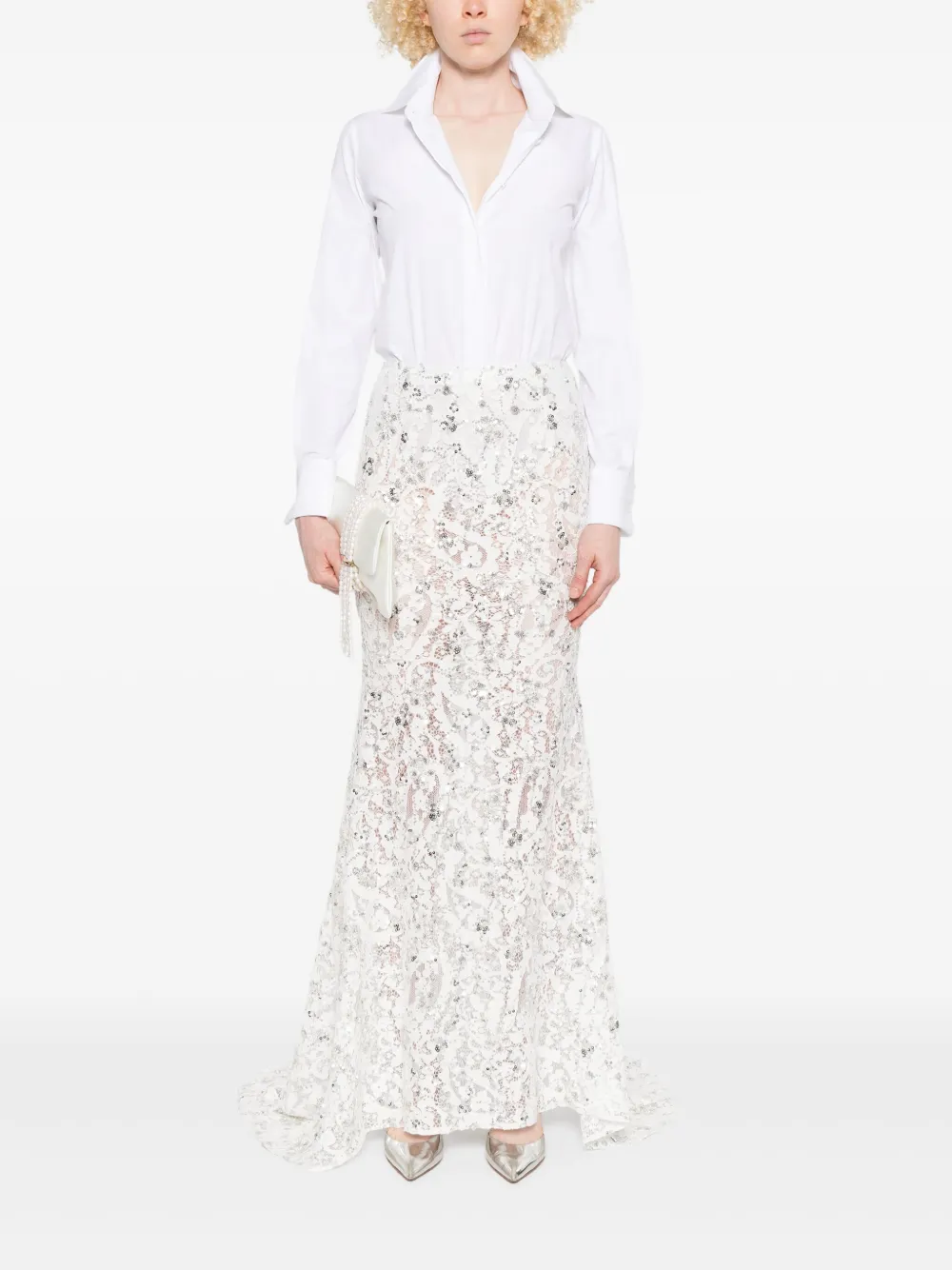 NISSA sequin-embellished lace maxi skirt - Wit