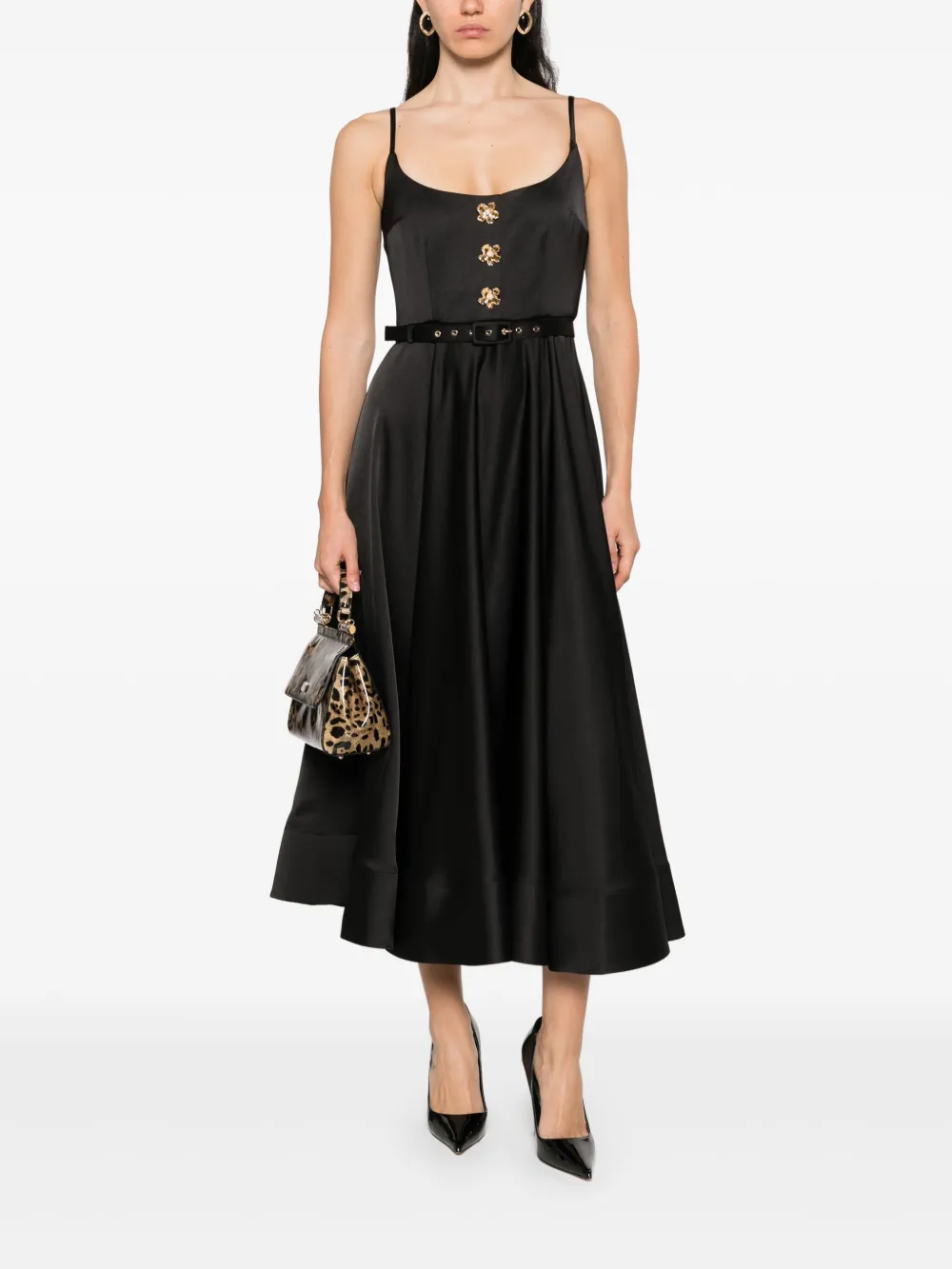 NISSA belted midi dress - Zwart