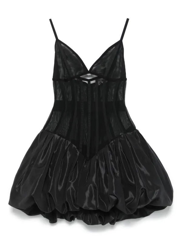 Nissa Waist-Corset Taffeta Mini Dress - Black