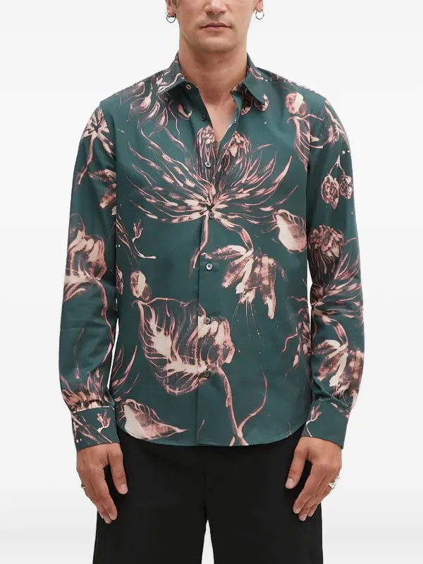 green emerald velvet dress Slim Fit Floral Print Shirt – Perry Ellis main image 1