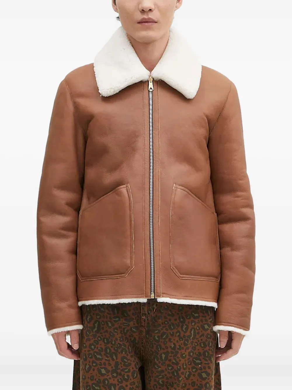 Paul Smith shearling-collared leather jacket - ブラウン Paul Smith shearling-collared leather jacket - ブラウン