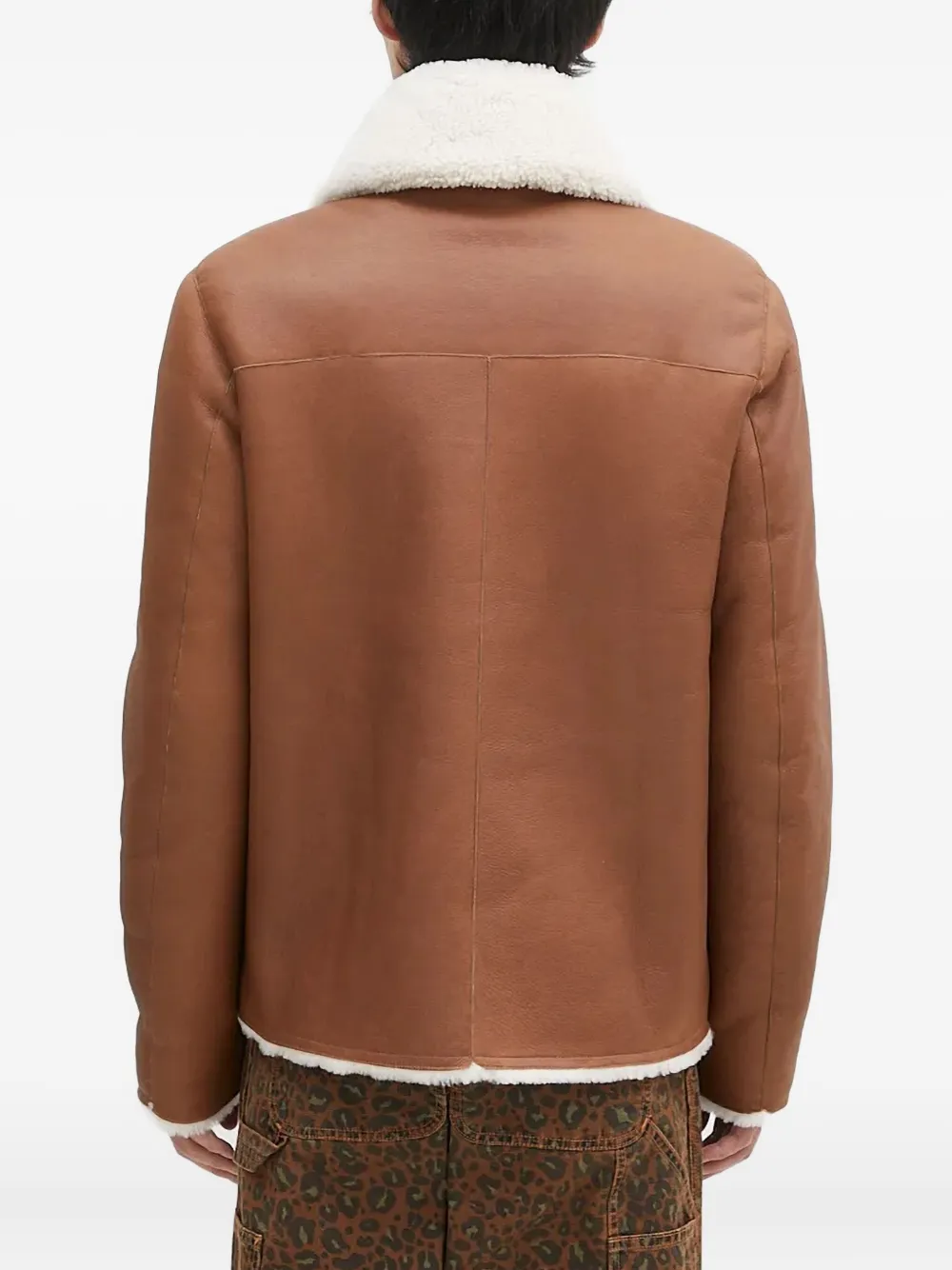 Paul Smith Leren jack met lammy kraag Bruin