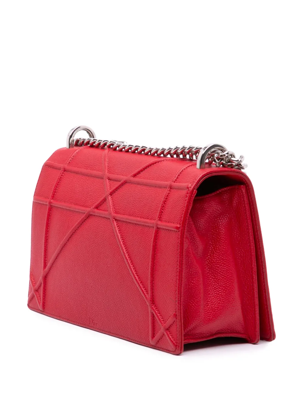 Pre-owned Dior 2016 Medium Grained Calfskin Ama Flap Crossbody Bag In Red
