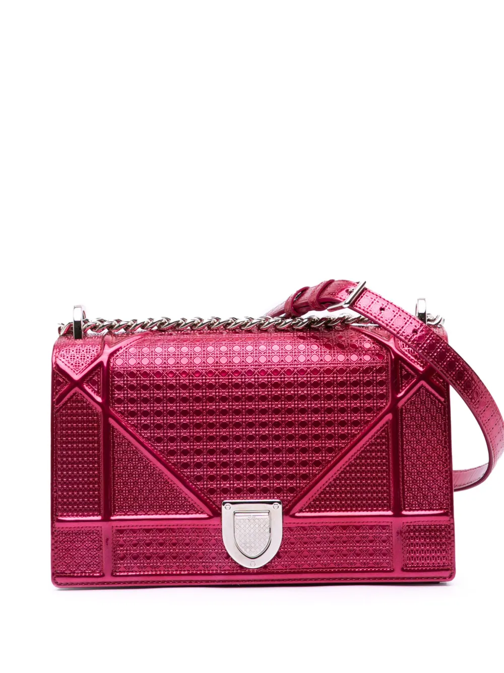 Christian Dior Pre-Owned 2016 ミディアム メタリック パテント マイクロカナージュ ディオラマ フラップ Christian Dior Pre-Owned 2016 ミディアム メタリック パテント マイクロカナージュ ディオラマ フラップ