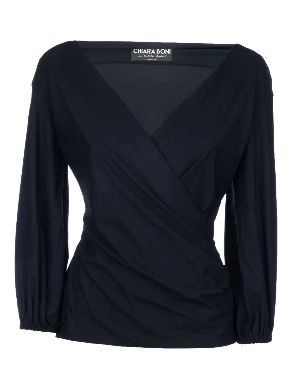 Chiara Boni La Petite Robe Eliza Wrap-effect Three-quarter Sleeve Top In Blue