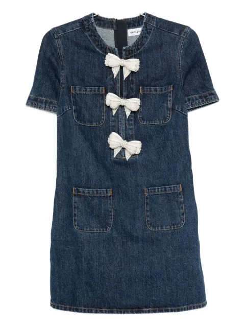 Self-Portrait bow-embellished denim dress