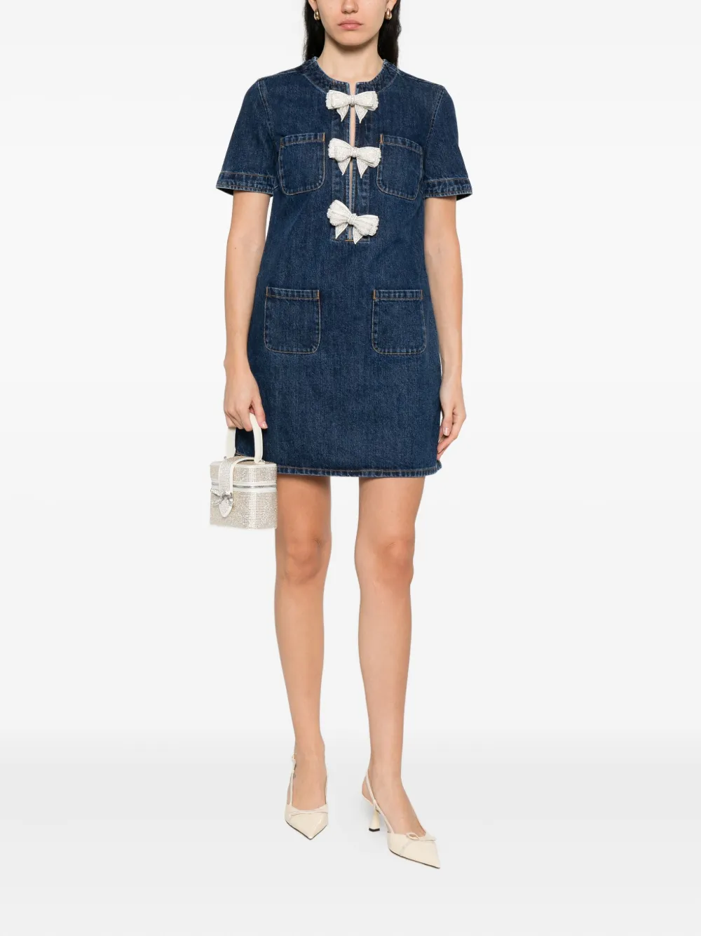 Self-Portrait Jurk verfraaid met strik Blauw