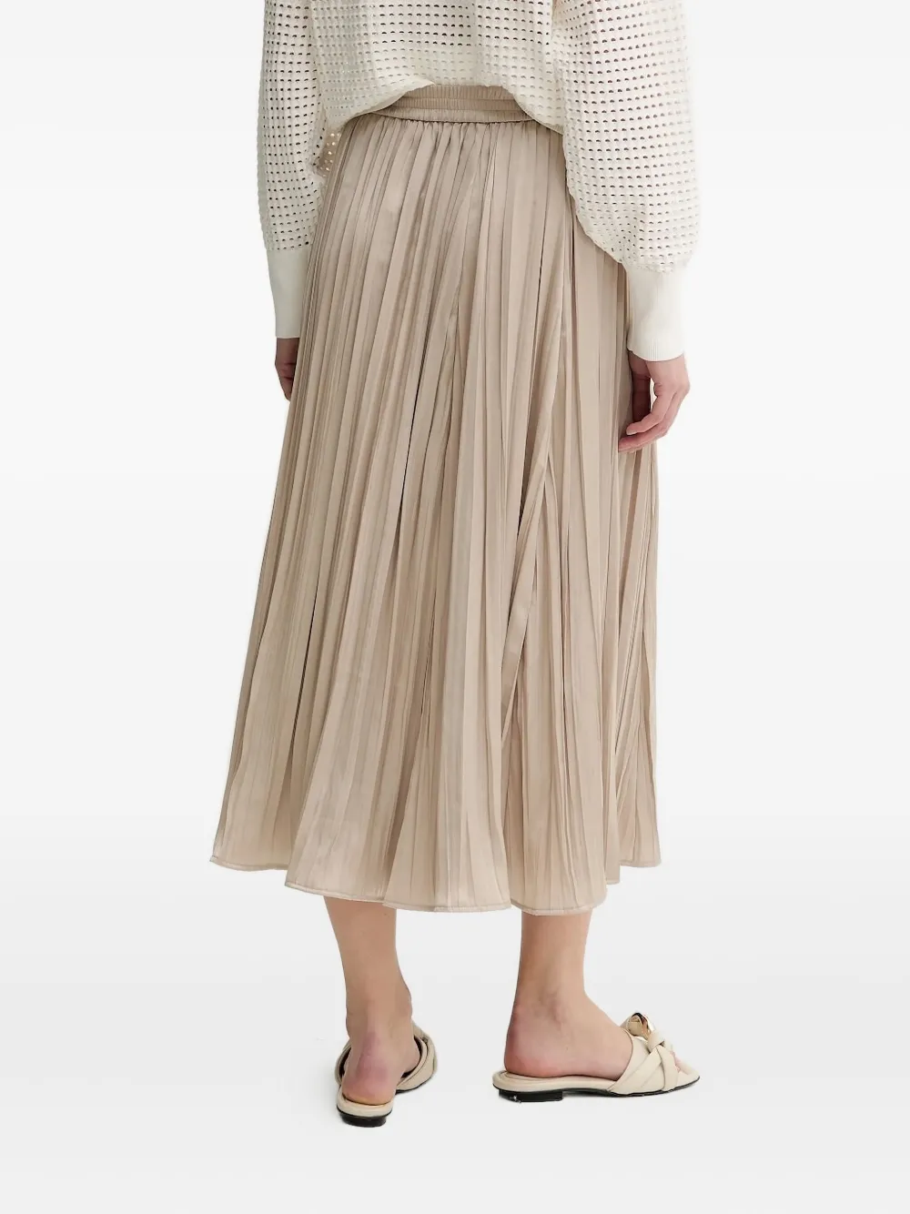 Michael Michael Kors Pleated Elastic-waist Midi Skirt In Neutral