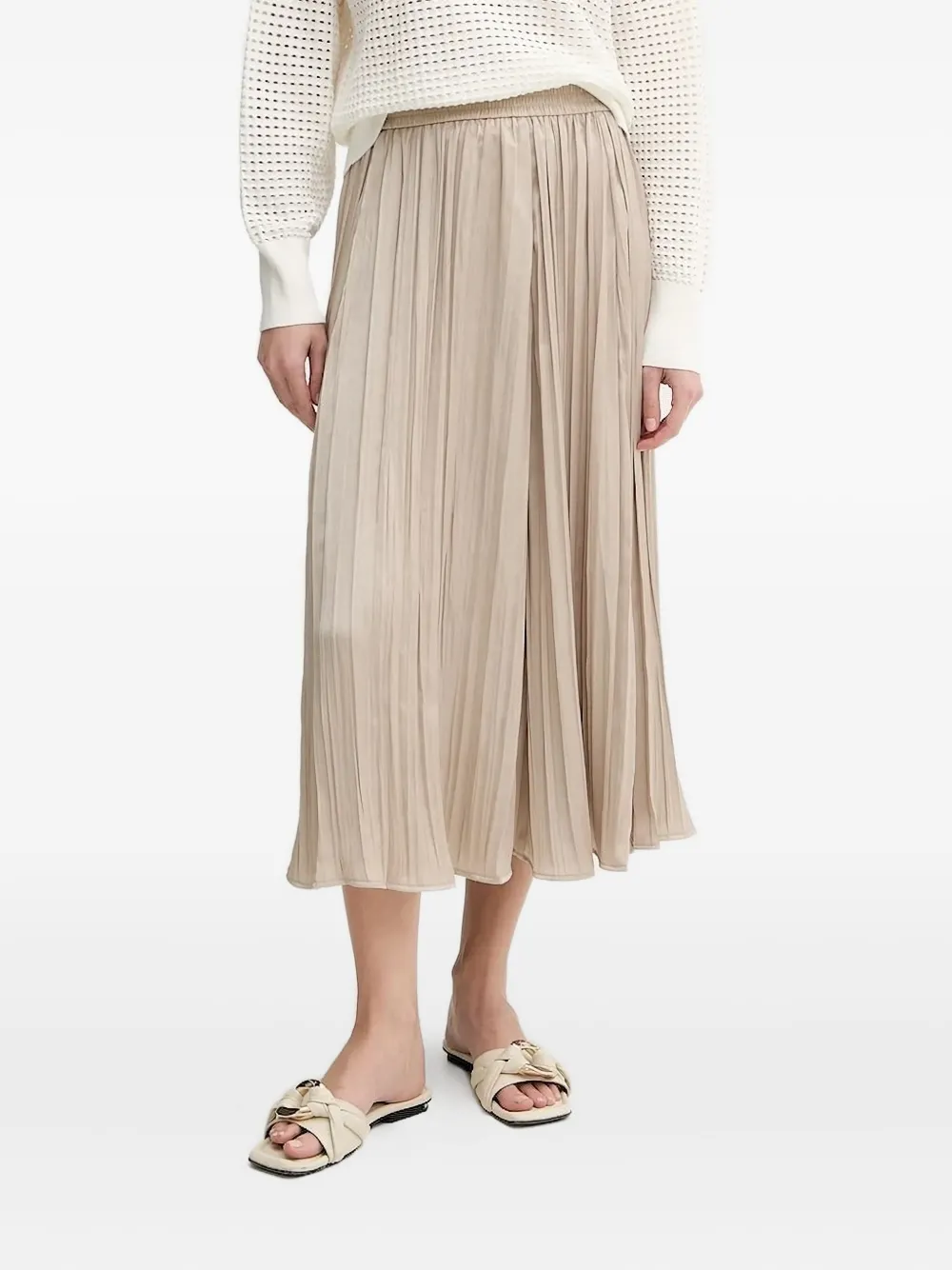 Michael Michael Kors Pleated Elastic-waist Midi Skirt In Neutral