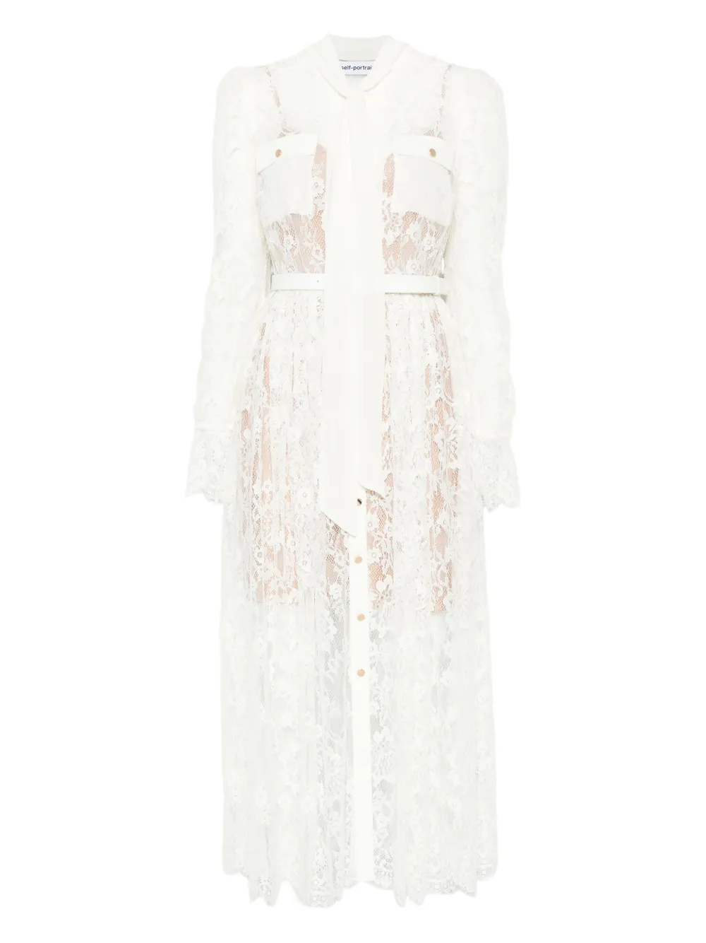 Self-Portrait lace pussy-bow midi dress Wit