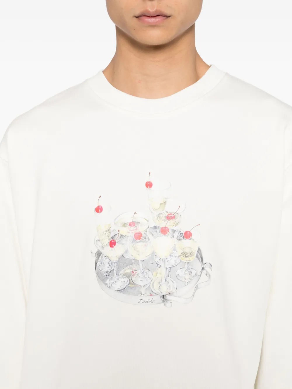 Drôle De Monsieur Sweater met cocktailprint Beige