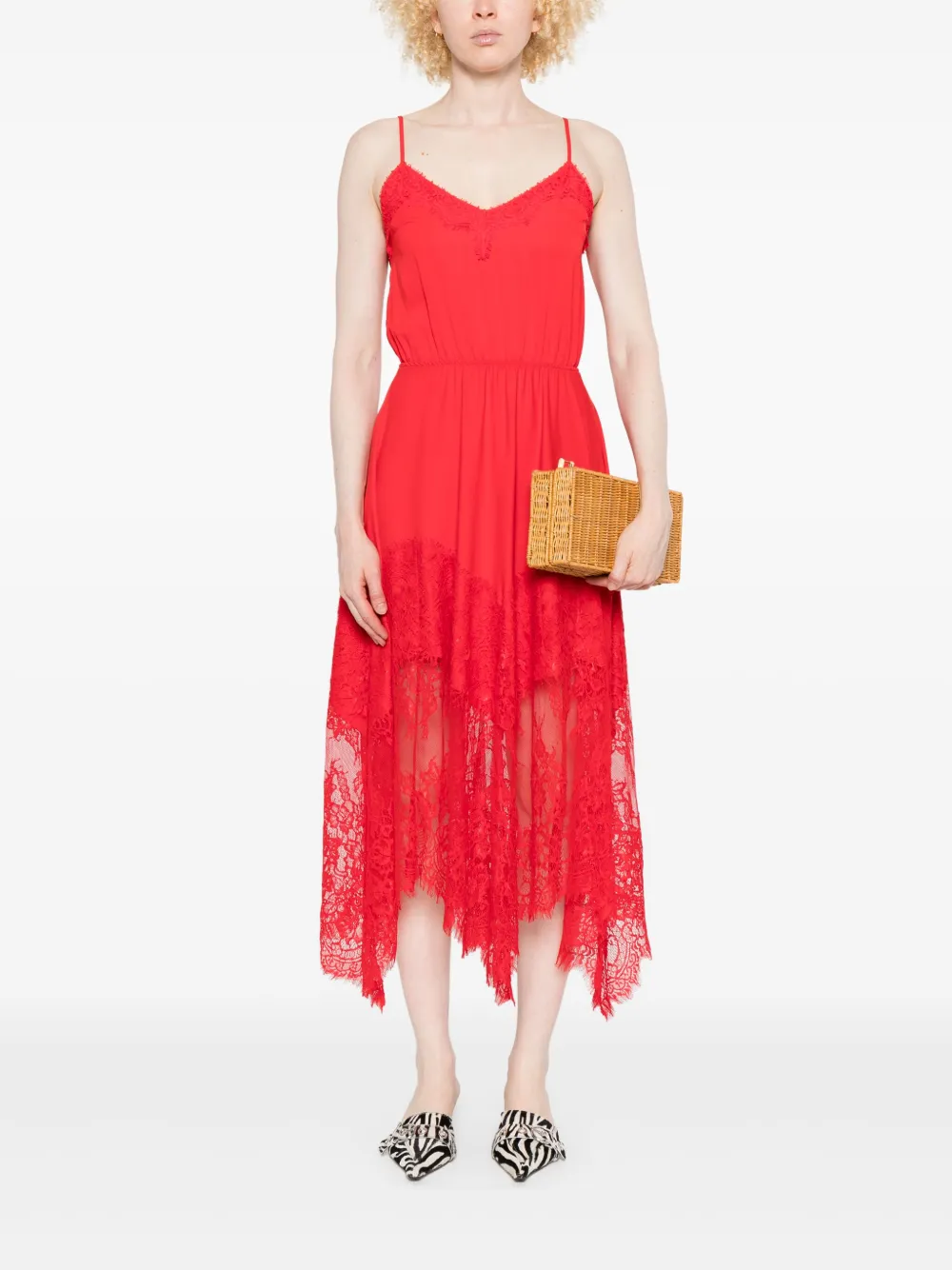 NISSA lace-trim midi dress - Rood
