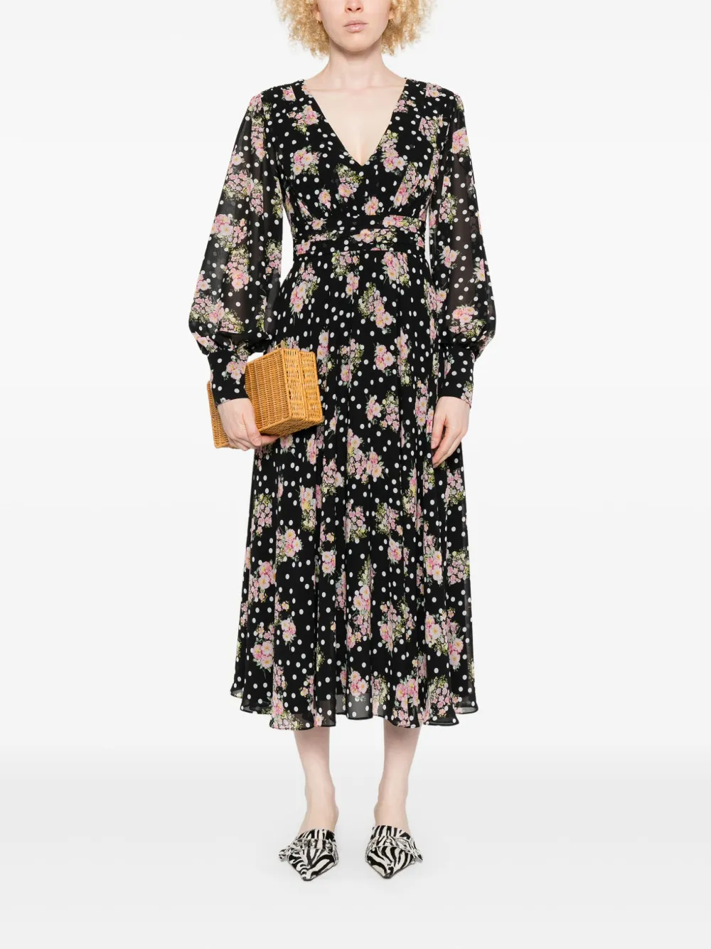 NISSA printed midi dress - Zwart