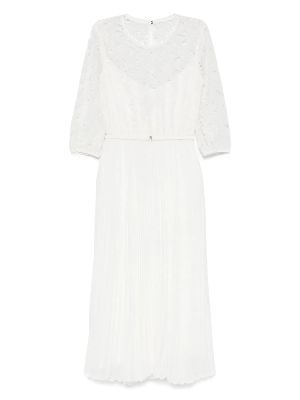 floral-embroidered pleated dress