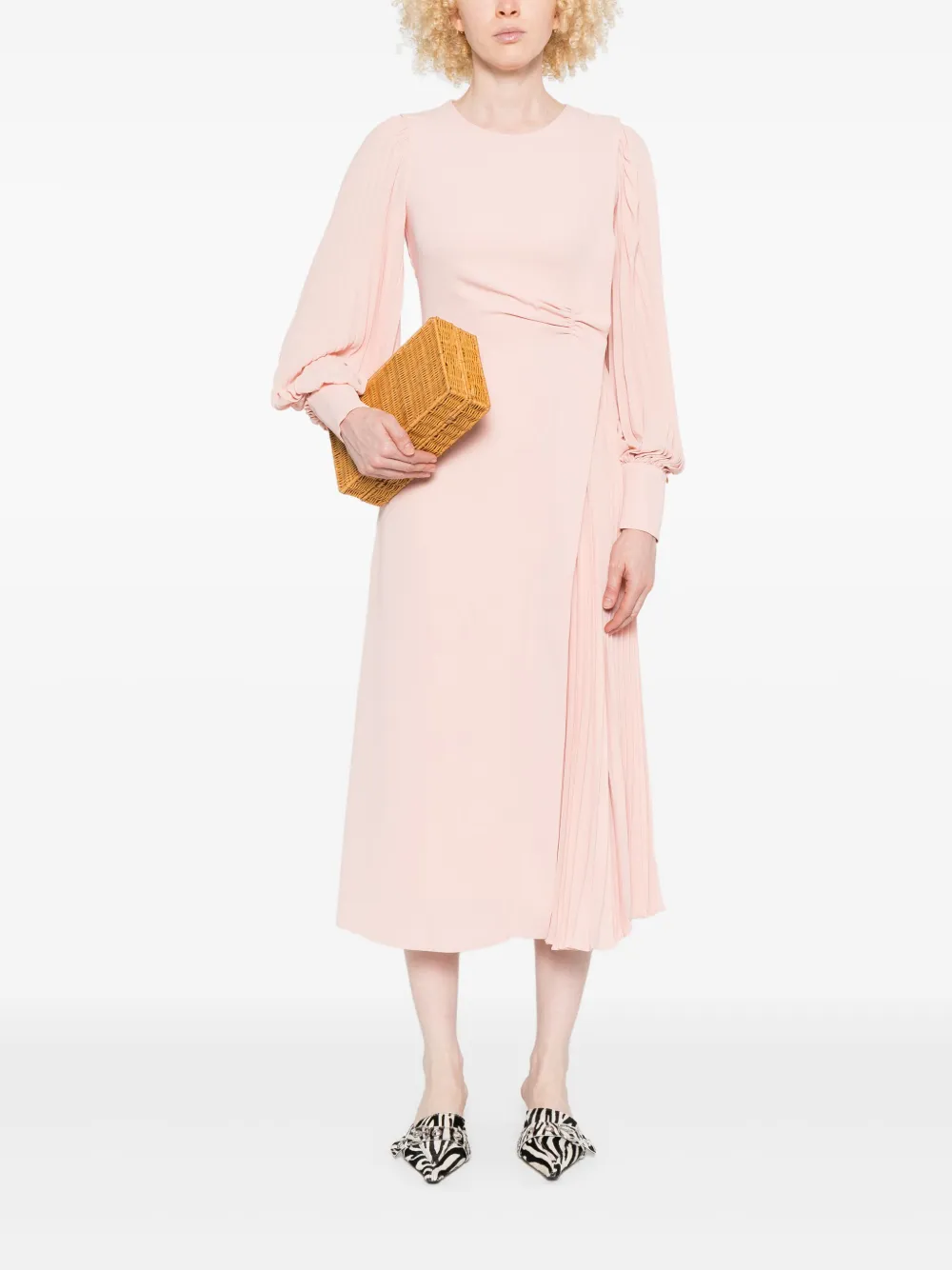 NISSA pleat-detail midi dress - Roze