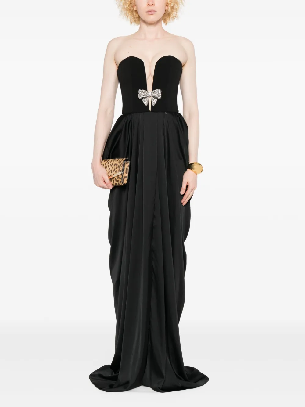 NISSA bow-embellished draped dress - Zwart