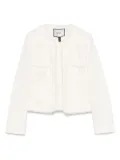 NISSA pearl-detail boucle jacket - White