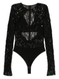 NISSA sequin-detail lace bodysuit - Black