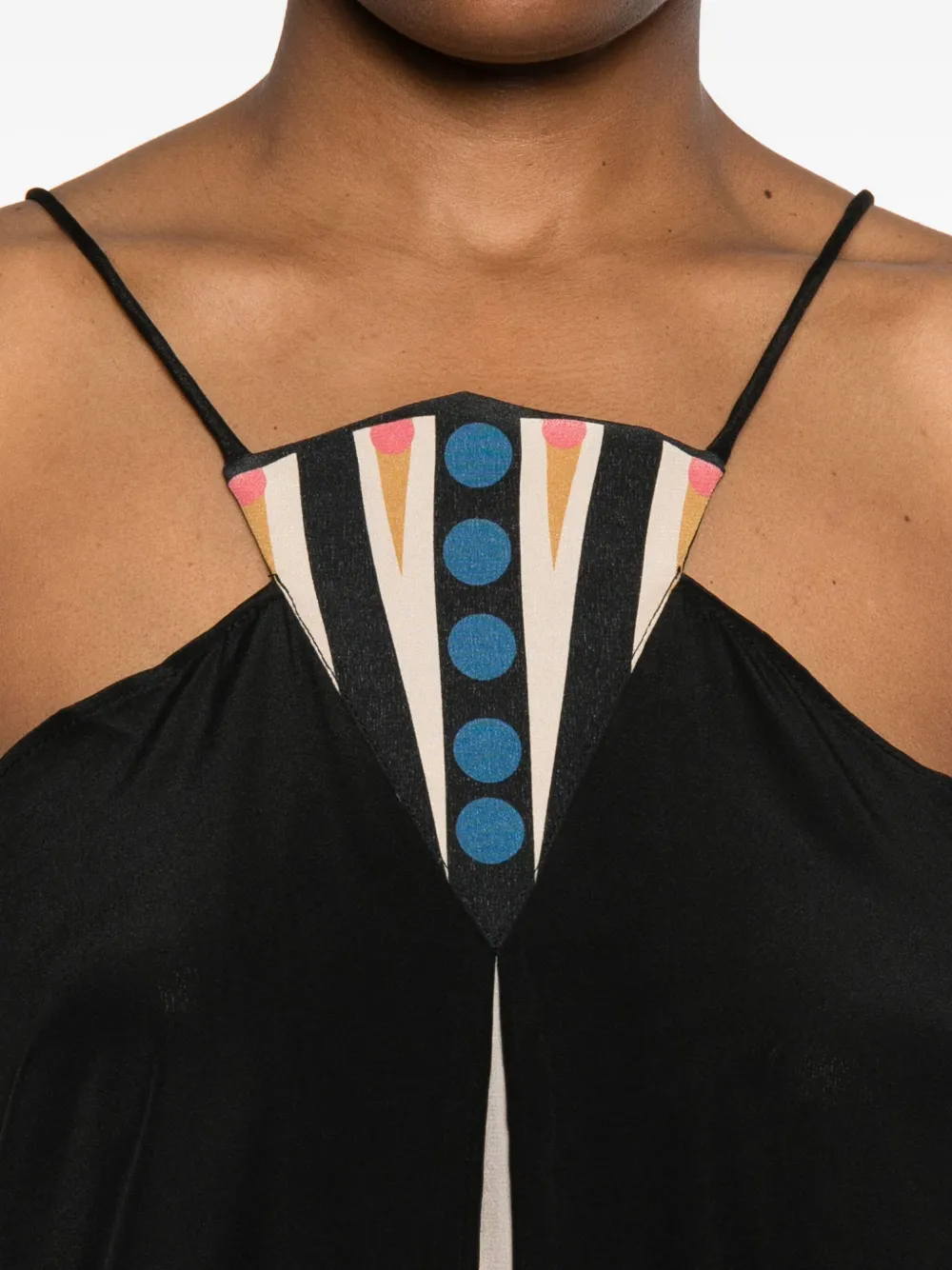Volantis Zijden maxi-jurk met geometrische print Zwart