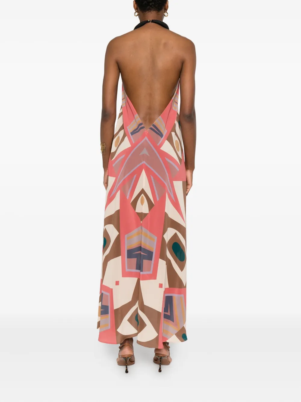 Volantis Maxi-jurk met halternek en geometrische print Beige