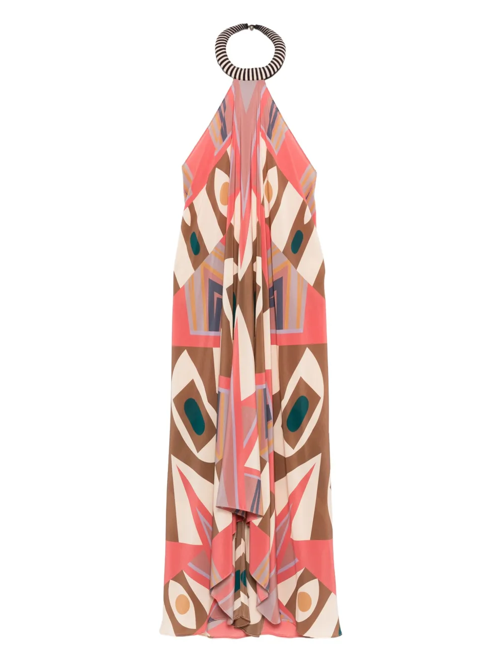 Volantis Maxi-jurk met halternek en geometrische print Beige