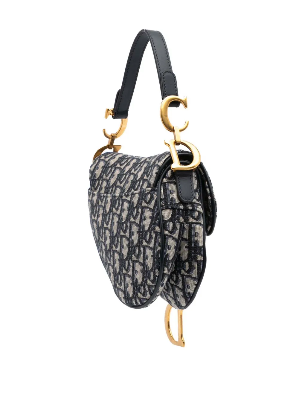 Pre-owned Dior 2020 Mini Oblique Canvas Saddle Bag Satchel In Blue