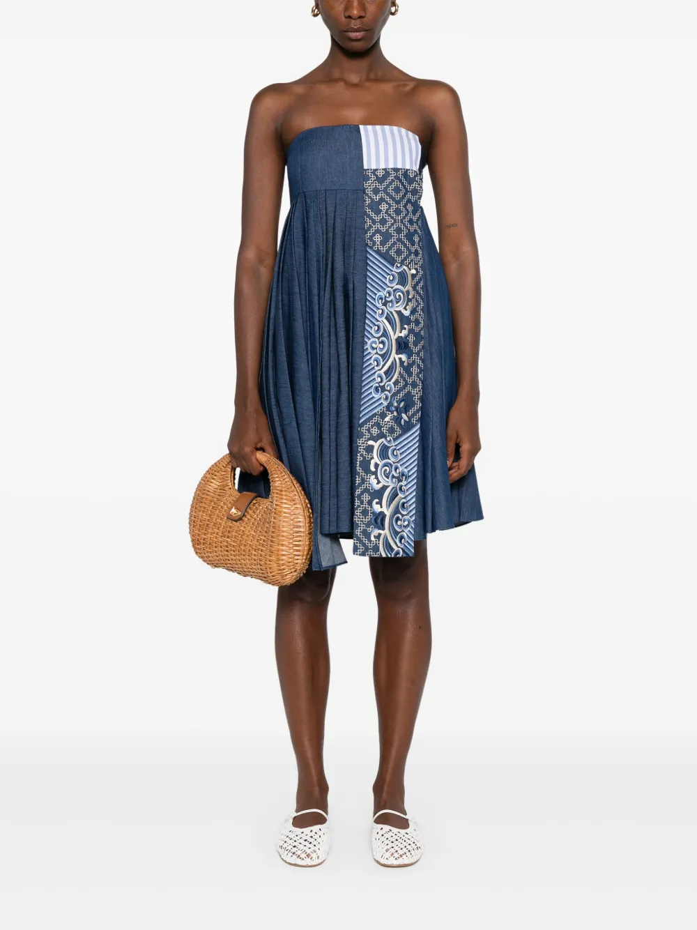 HUI MILANO patchwork midi dress - Blauw