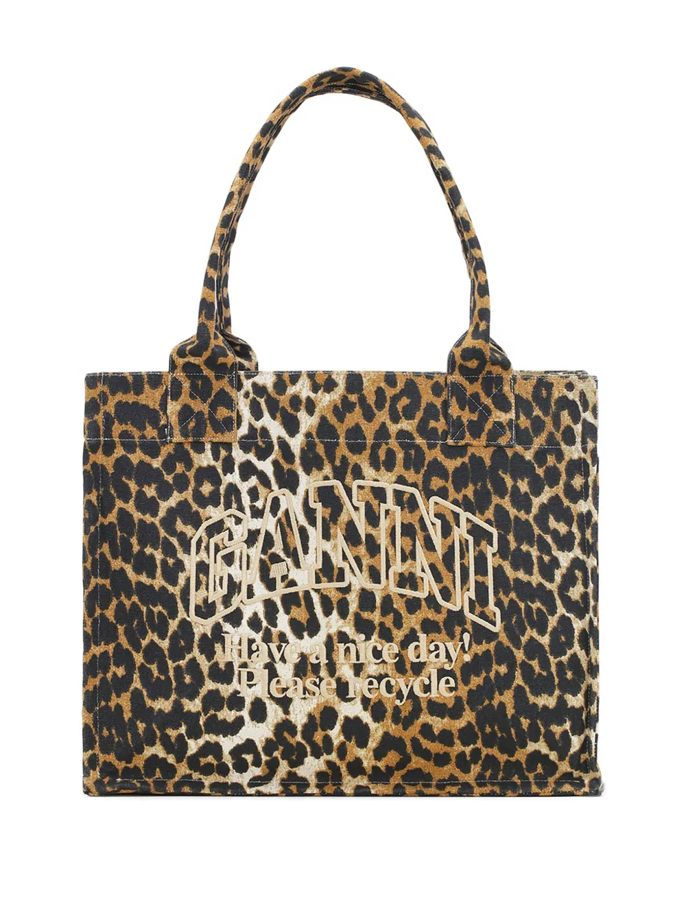 Ganni Leopard-print Canvas Tote Bag In Neutral