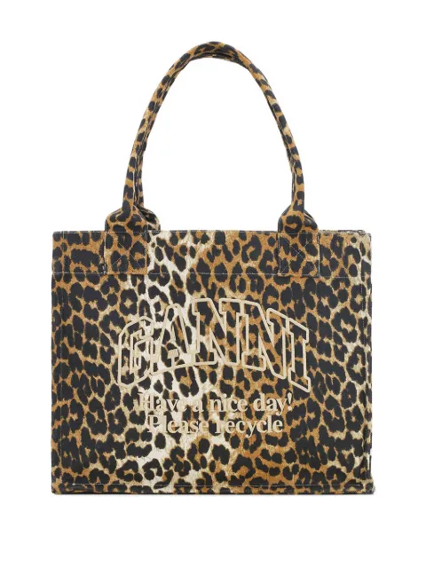 GANNI leopard-print canvas tote bag