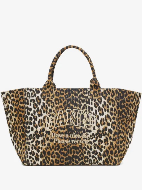 GANNI tote XXL con estampado de leopardo