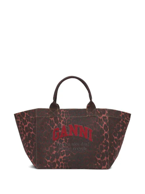 GANNI leopard-print canvas tote bag
