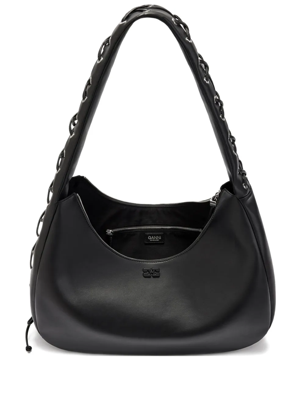 Ganni Hobo Medium Laces Shoulder Bag In Black
