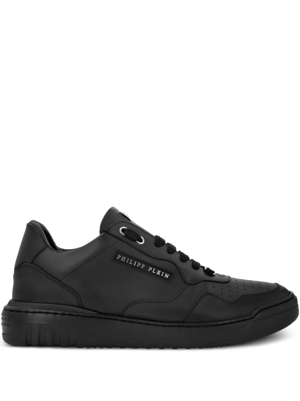 Philipp Plein logo-lettering leather sneakers Black