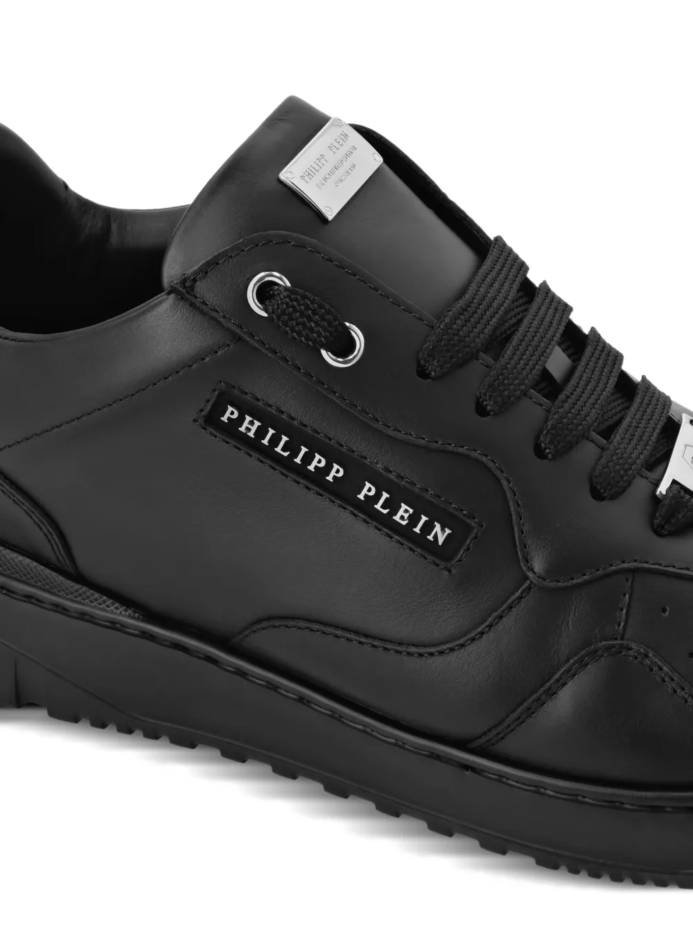 Philipp Plein logo-lettering leather sneakers Black