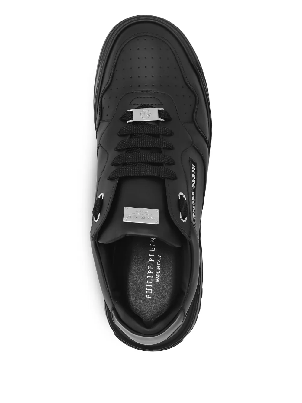 Philipp Plein logo-lettering leather sneakers Black